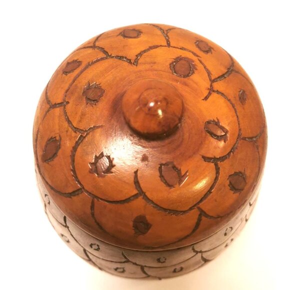 Acorn Hardwood Lidded Container Hand Carved Vintage - Picture 3 of 10